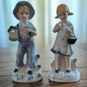 Charming Porcelain Boy and Girl Figurines - Blue and White